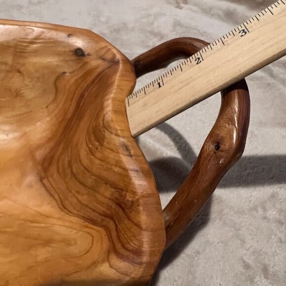 Hand Carved Burl Wood Handled Bowl/ Basket Rustic Exotic Resort Bread Fruit Trin - Picture 16 of 16